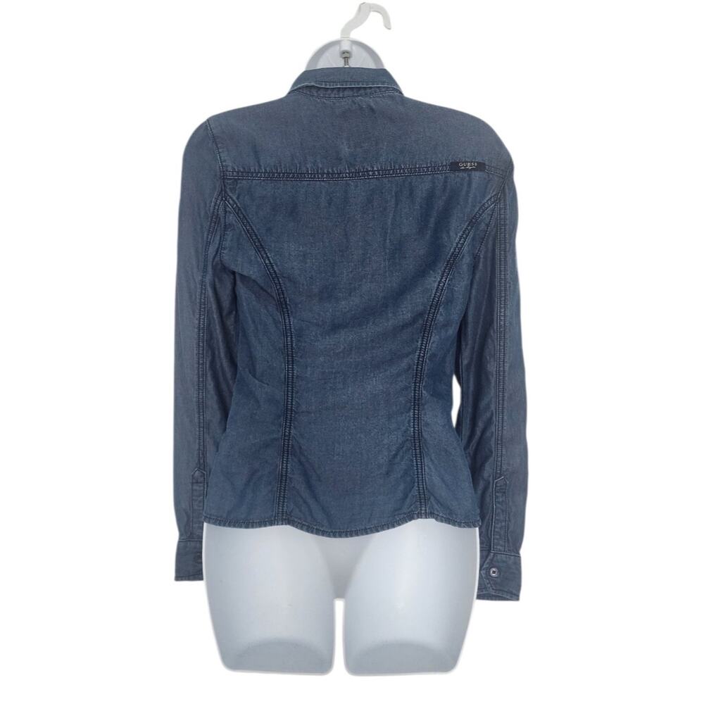 Guess Denim Long Sleeve Button Down Shirt Size XS Dark Wash Dual Chest Pockets. - Picture 5 of 9